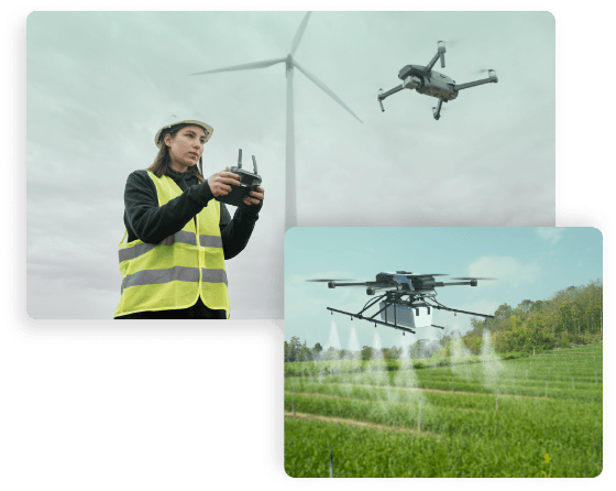 imagem de uma mulher controlando um drone